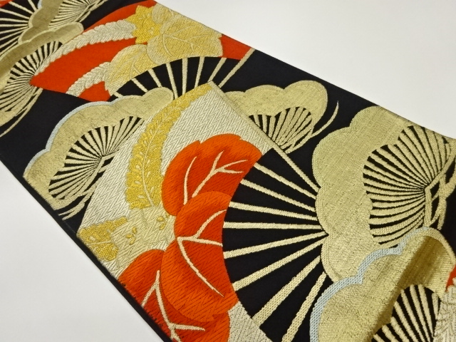 JAPANESE FUKURO OBI / WOVEN PAULOWNIA & FOLDING FAN PATTERN